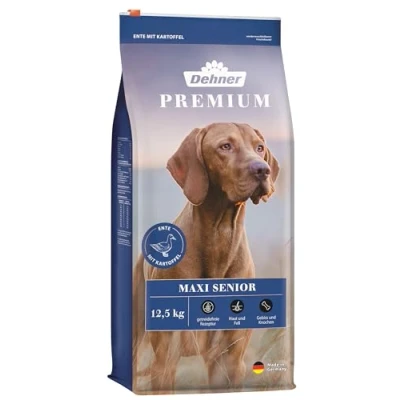 Abbildung von Dehner Premium Hundefutter Maxi Senior, Trockenfutter getreidefrei, für ältere Hunde großer Rassen, Ente / Lamm Kartoffel, 12.5 kg