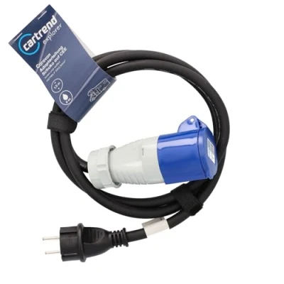 Abbildung von cartrend Explorer CEE Adapter mit Kupplung und Schutzkontaktstecker zum Anschluss von Wohnmobilen Wohnwägen an externe Stromversorgung, IP44, 1,5m, schwarz