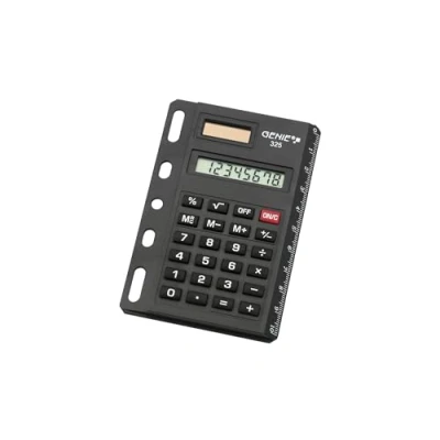 Abbildung von Genie 325 8 stelliger abheftbarer Taschenrechner (Dual Power (Solar und Batterie); kompaktes Design mit Universallochung) schwarz