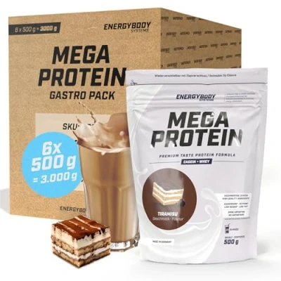 Abbildung von Energybody Mega Protein Tiramisu/Gastropack 3000 g/Mehrkomponenten mit Casein Whey Mix als Eiweißshake/Eiweisspulver ohne Aspartam/Protein Pulver