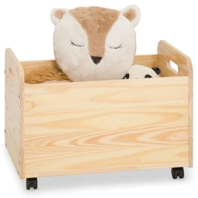 Abbildung von IDIMEX Spielzeugkiste Benjamin aus Kiefer Massivholz Natur Kinderzimmer Aufbewahrung, Spielzeugbox, Holzkiste mit Rollen, Aufbewahrungstruhe
