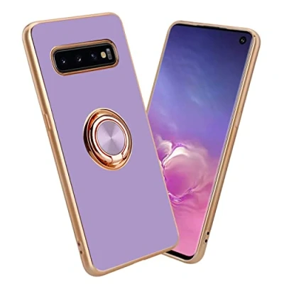 Abbildung von Cadorabo Hülle kompatibel mit Samsung Galaxy S10 4G Schutzhülle TPU Silikon Case Ring Design Kameraschutz Slim Kratzfest Weiche Gummi Rundumschutz für in Lila