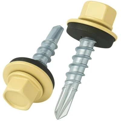 Abbildung von 4.8 mm x 35 Dachschrauben, Sechskantkopf Selbstbohrend Mehrfarbig (RAL 1015 Hellelfenbein) Schrauben mit versiegelter EPDM Unterlegscheibe, rostfreie, Verzinkte, Gehärtete (50 Stück)
