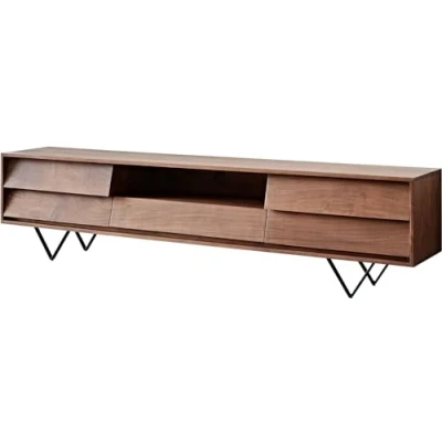 Abbildung von Lowboard Eloi 200x35 cm Akazie Braun 2 Türen 1 Schublade V Fuß Schwarz