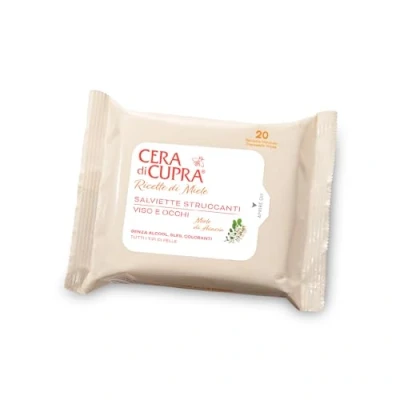 Abbildung von Cera di Cupra, Abschminktücher, entwickelt, um Make up und Verunreinigungen von Gesicht Augen sanft zu entfernen, 100% natürlicher Stoff, biologisch abbaubar, Made in Italy, 20 Stück