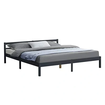 Abbildung von en.casa Holzbett, »Nakkila« Bett 180x200cm Kiefernholz Dunkelgrau