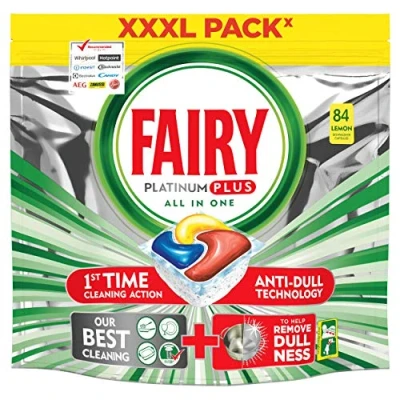 Abbildung von Fairy Platinum PLUS Spülmaschinentabs All in One 84 Kapseln Zitrone. Lemon Geschirrspültabs, Geschirrspülmittel Tabs Sparpack