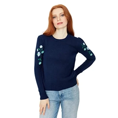 Abbildung von Trendyol Damen Einfarbiger Pullover mit Rundhalsausschnitt Sweatshirt, Marineblau, L