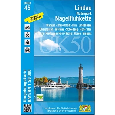 Abbildung von UK50 45 Lindau, Naturpark Nagelfluhkette: Wangen, Immenstadt, Isny, Lindenberg, Oberstaufen, Weitnau, Scheidegg, Hoher Ifen, Fellhorn, Riedberger ... Karte Freizeitkarte Wanderkarte)