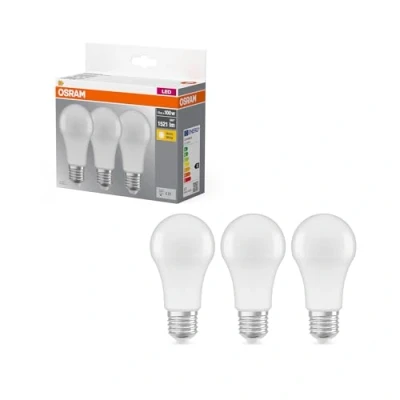 Abbildung von Osram LED Base Classic A Lampe, in Kolbenform mit E27 Sockel, nicht dimmbar, Ersetzt 100 Watt, Matt, Warmweiß 2700 Kelvin, 3 Stück (1er Pack)