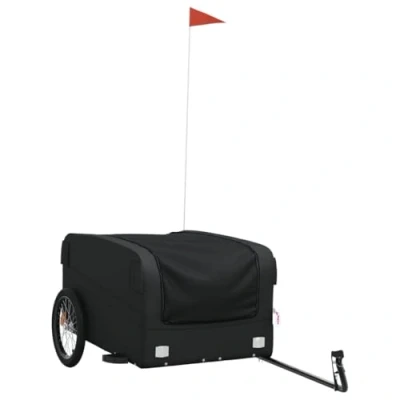 Abbildung von vidaXL Fahrradanhänger, Lastenanhänger mit Reflektoren Flagge, Transportanhänger Maximale Belastbarkeit 45kg, Anhänger Transportwagen, Schwarz 45kg Eisen