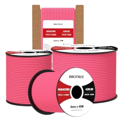 Abbildung von Brotree Paracord 3mm 50M 100% Nylon Seil Schnur Typ II 425 mit 3 Kern für Survival, Outdoor, Armband, Basteln Bruchlast 192kg (Neonpink)