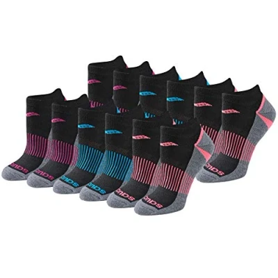 Abbildung von Saucony Damen Selective Cushion Performance No Show Athletic Sportsokken (6 &amp; 12 paar) Socken, Paar schwarze Asst, Einheitsgröße Große Größen EU