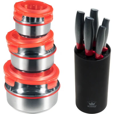 Abbildung von KING Messerblock &quot;Carbon Optic&quot;, 9 tlg., inkl. 3 teiligem Dosen Set