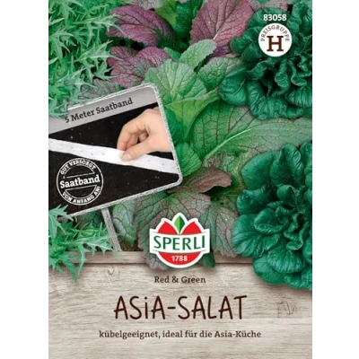 Abbildung von Sperli Asia Salatsamen Red &amp; Green 83058 kübelgeeignet ideal für die Küche Inhalt 5 laufende Meter Salatmischung, Exotic Samen, Saatband