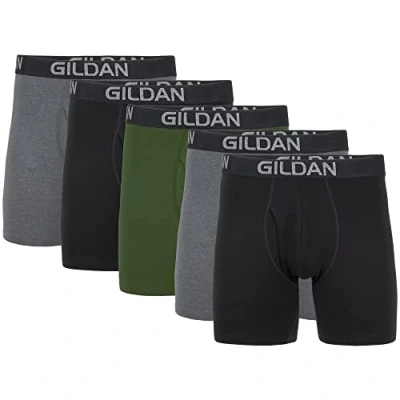 Abbildung von Gildan Herren Cotton Stretch Regular Leg Boxer Brief Retroshorts, Heather Dark Grey/Black Soot/Green Midnight (5er pack), L EU