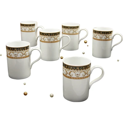 Abbildung von CreaTable Becher Kaffeebecher Majestosa, Porzellan, Dekor schwarz abgesetzt, Tassen Set, 6 teilig