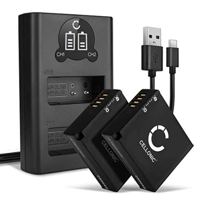 Abbildung von CELLONIC 2X Akku DMW BLE9 BLG10E kompatibel mit Panasonic Lumix LX100, LX100 2, GX9, GX80, GX7, GF6, TZ80, TZ81, TZ202, GF3, GF5, BLG10 7.2V 7.4V 980mAh + Dual Ladegerät