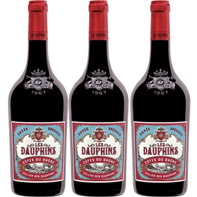Abbildung von Les Dauphins Rouge Rotwein Wein Cuvée trocken Frankreich I Visando Paket (3 Flaschen)