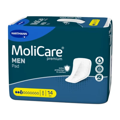 Abbildung von MoliCare MEN Pad 3 Tropfen Diskrete Inkontinenzeinlagen für Männer, Schutz bei leichtem Auslaufen mit Auslaufschutz, Sofort Trocken Gefühl, fortschrittlicher Hautschutz, 14 Stück