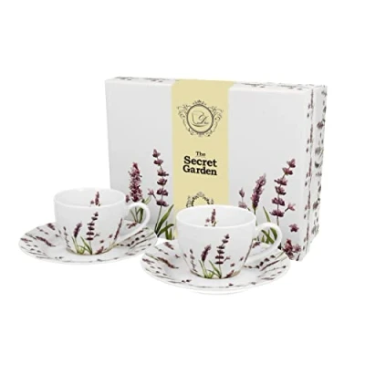 Abbildung von Duo Gift Espressotasse Set mit Untertassen, Sommer, Frühling, Herbst, Winter, Tasse Motiv, Porzellan, 2 Espressotassen ca. 90 Lavendel, Lavendelblüten, Blumen Motiv Kollektion, Geschenke, Mug, Ideal als Geschenk