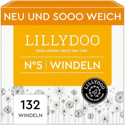 Abbildung von LILLYDOO hautfreundliche Baby Windeln Größe 5 (11 16 kg),Monatsbox (132 Stück), Sicherer Auslaufschutz, Weich, Parfümfrei, Ohne Lotionen &amp; Farbstoffe für empfindliche Haut, Dermatologisch getestet