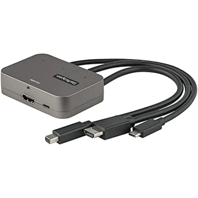 Abbildung von StarTech.com 3 in 1 Multiport auf HDMI Adapter 4K 60Hz USB C oder Mini DisplayPort Konverter für Konferenzräume Digitaler AV Videoadapter Monitor/Display (CDPHDMDP2HD)