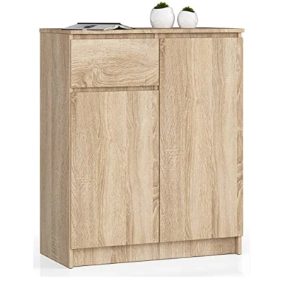 Abbildung von AKORD Kommode K80 2D1SZ mit 2 Türen und 1 Schublade für das Wohnzimmer Schlafzimmer Schrank Büro Arbeitszimmer Modernes Funktionales Design B80 x H99 T40 cm, Gewicht 34kg Sonoma Eiche