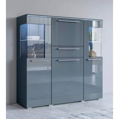 Abbildung von INOSIGN Highboard &quot;India,Breite 130cm, stilvolle Hochkommode 3Türen, Klappe und Schublade&quot;, Hochschrank viel Stauraum, Einlegeböden verstellbar,ohne Beleuchtung