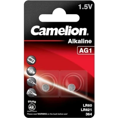 Abbildung von Camelion 12050201 Alkaline Knopfzellen Batterie ohne Quecksilber AG1/LR60/LR621/364 mit 1,5 Volt, 2er Set, Kapazität 14 mAh