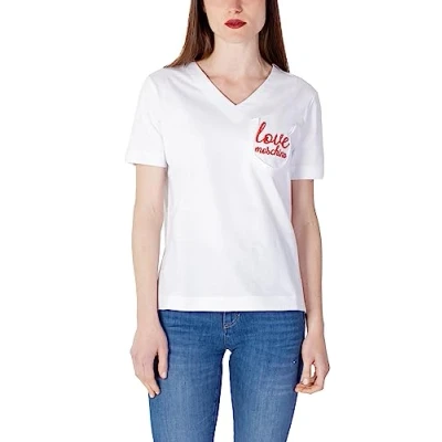 Abbildung von Love Moschino Women&#039;s V Neck Regular fit T Shirt, Optical White, 44