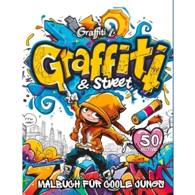 Abbildung von Graffiti &amp; Street Art Malbuch als Geschenk für coole Jungs, Mädchen, Kinder Teenager (ab 10 Jahren): 50 starke Motive (BMX, Hip Hop, Astronaut, Skateboard): Einfach Ausmalen Entspannen