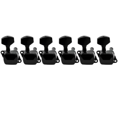 Abbildung von Musiclily 6 in Line Semi Sealed Gitarren Mechaniken Machine Heads Tuning Pegs Set für Strat Squier Style E Gitarre, Schwarz