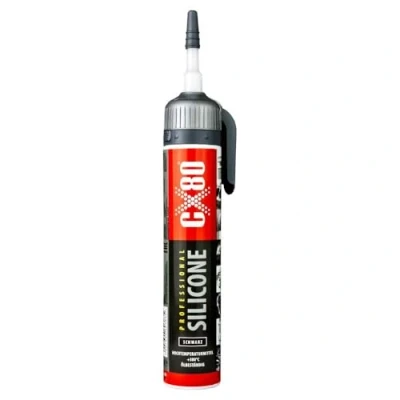 Abbildung von CX80 Hochtemperatur Silikon schwarz Dauerelastische Versiegelung Für Temperaturen von 65C bis +380 Bauwesen, KFZ und Industrie Beständig gegen Öle, Benzin Fette 210ml Applikator
