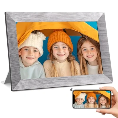 Abbildung von BWJBSW Digitaler Bilderrahmen 10 Zoll, WLAN Digitale mit 32GB Speicher, HD IPS Touchscreen, Elektronischer Fotorahmen APP Teilen Fotos/Videos, Unterstützung Kalender, Auto Rotate