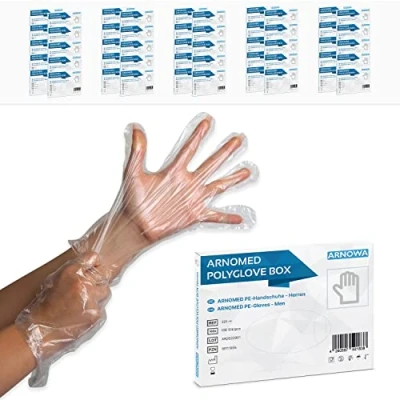 Abbildung von 10.000 ARNOMED PE Einmalhandschuhe Einweg Herren (100 Boxen á 100 Stück), Handschuhe, Haushaltshandschuhe für Lebensmittel transparent, Schutzhandschuhe zum Haare färben, Dieselhandschuhe