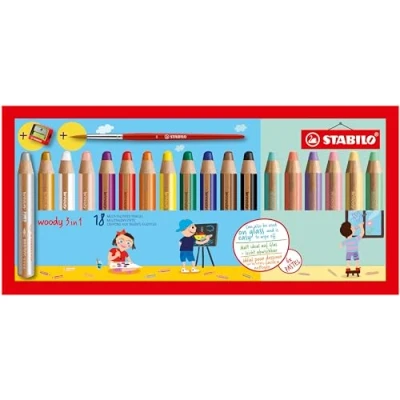 Abbildung von STABILO Buntstift woody 3 in 1 10 mm 18er Set 6x Pastel + Pinsel