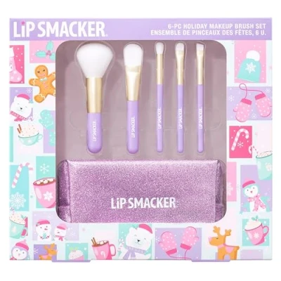 Abbildung von Lip Smacker Holiday Makeup Brush Set, Set mit Sechs Make up Pinseln für Gesichtspuder, Cremiges Rouge, Lidschatten und Eyeliner, alles in einer Tasche