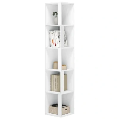 Abbildung von eSituro Eckregal mit 5 Ebenen bücherregal weiß stehend schmales Regal Standregal Aufbewahrungsregal für Küche Schlafzimmer Wohnzimmer Büro