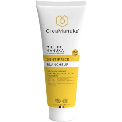 Abbildung von CicaManuka Zahnpasta mit Manuka Honig IAA15+ erhält den Glanz der Zähne, Bio zertifiziert, 75 ml