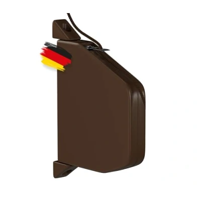 Abbildung von BAUHELD® Schnurwickler mit Schnur [Made in Germany] Mini Rollladen Aufwickler Einfädelautomatik Aufputz Aufroller für 5m Rolladen 180 Grad Schwenkbar Lochabstand 153mm Braun