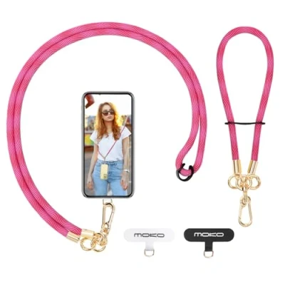Abbildung von MoKo Handykette Universal, Verstellbar Schlüsselband mit Handschlaufe, Handyband Handy Lanyard zum Umhängen, Umhänge x 1, Handschlaufe Patch 2, Rosarot