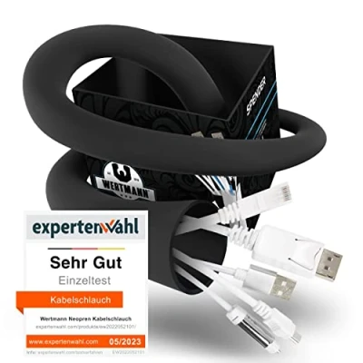Abbildung von Wertmann Neopren Kabelschlauch schwarz für TV oder PC Kabelmanagement Schreibtisch Einstellbarer Durchmesser als Flexibler Kabelkanal Kabelschutz Hund 3m Cable Management