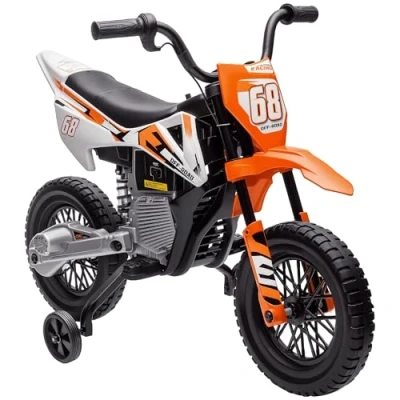 Abbildung von AIYAPLAY Elektro Kindermotorrad 12V, mit Musik, abnehmbar Trainingsrädern, 2,4 5 km/h, Belastbarkeit 30 kg, (1 tlg), für 3 6 Jahre Kinder, max. Orange