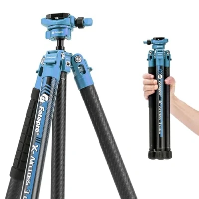 Abbildung von Fotopro Kohlefaser Stativ 130 cm 360 Grad Kugelkopf, Schnellwechselplatte, leichtes Kamerastativ für Reisestativ, gefaltete Höhe nur 35,3 cm, maximale Belastung bis zu 8 kg, Orange