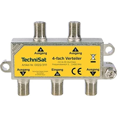 Abbildung von TechniSat 4 Wege Verteiler zur Verteilung von SAT, Kabel und terrestrischen Signalen (DC Durchlass, ohne Diodenkopplung, DiSEqC tauglich, TECHNIROUTER tauglich), Silber