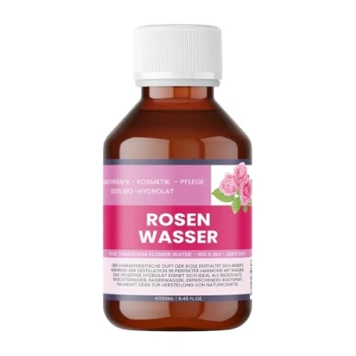 Abbildung von Nakobe Bio Rosenhydrolat aus Damascena Rosen 250 ml Reines Rosenwasser 100% Naturprodukt für sanfte Hautpflege Organic Rose Water
