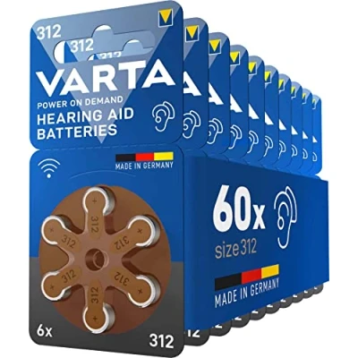 Abbildung von VARTA Hörgerätebatterien Typ 312 braun, Batterien 60 Stück Vorratspack, Power on Demand, wireless approved, Größe p für Hörgeräte &amp; Hörhilfen, Made in Germany [Exklusiv bei Amazon]