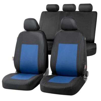Abbildung von Walser Auto Sitzbezug Sandray Komplettset, Universal PKW Sitzbezüge 4 teilig, Schonbezüge, 2 Vordersitzbezüge, 1 Rücksitzbezug blau schwarz