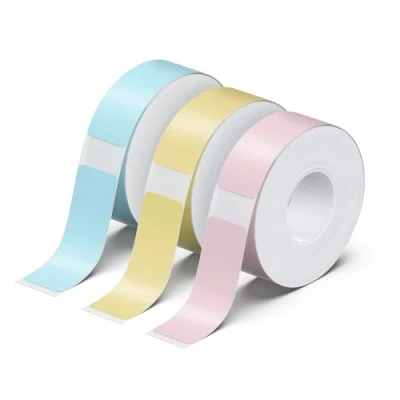 Abbildung von Etikettendrucker OLYMPIA P22 Etikettenrolle 180er, 14x 40mm, rosa, blau, gelb, 3er Pack